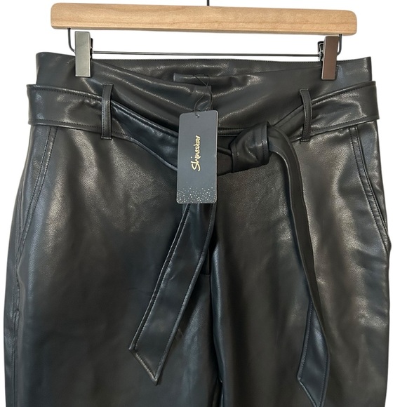 NWT Shinestar Pants Women’s Black Super High Waist Faux Leather Straight Pants - Picture 3 of 6